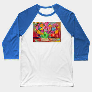 Bright and colorful abstract flowers in a large vase Baseball T-Shirt